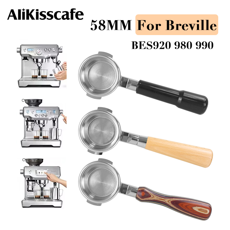 Coffee Equipment Accessories - ブレビル用ボトムレスポータフィルター、コーヒーアクセサリー、エスプレッソメーカー、バリスタツール、ブレビルbes920 980 990、2カップフィルターバスケット、58mm