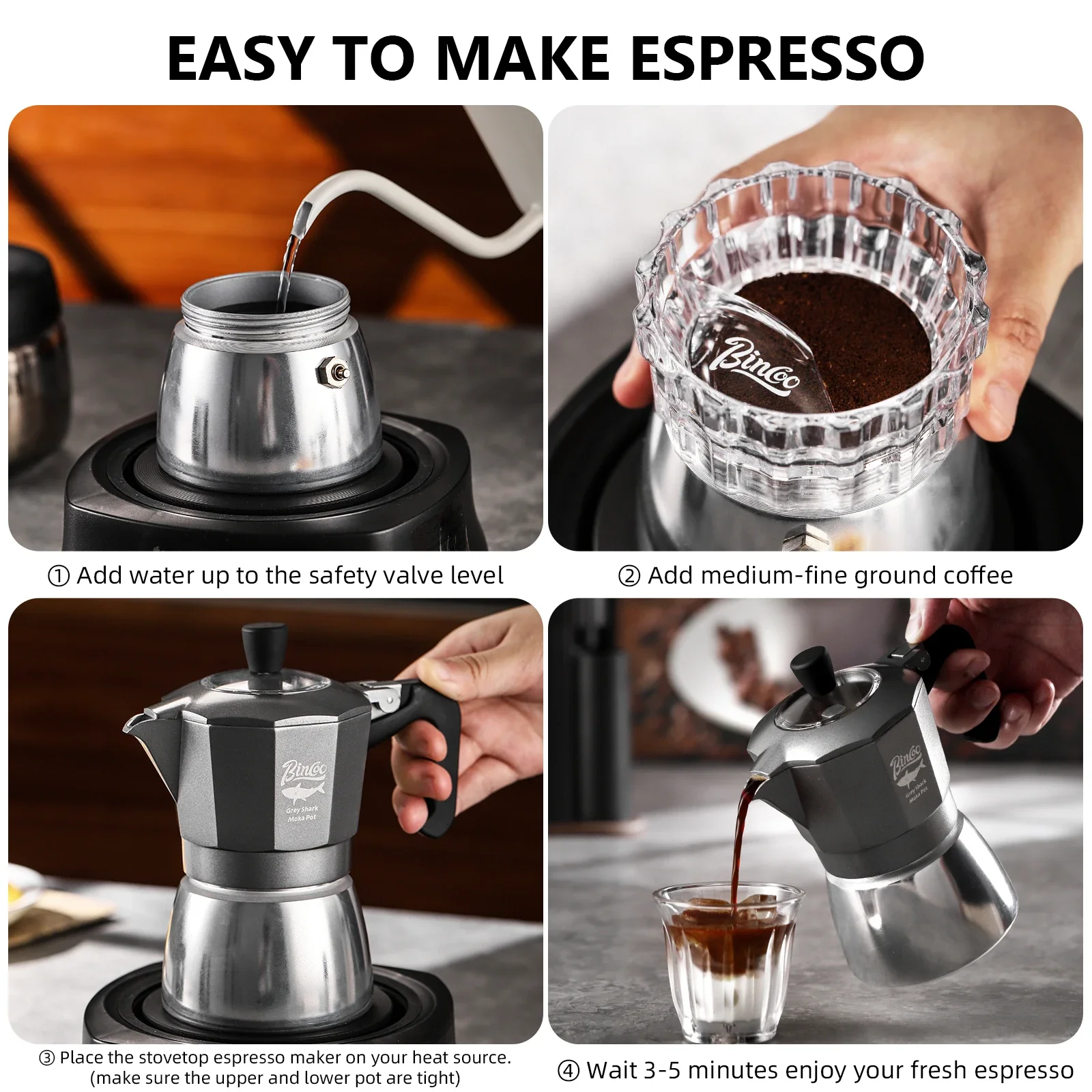 Bincoo 2カップ ダブルバルブ モカポット アルミ合金 - Coffee Equipment Accessories のレビューと価格