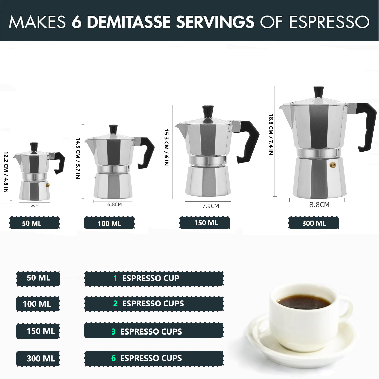 クラシックなアルミ製モカポット 50-300ML 家庭用コン - Coffee Equipment Accessories のレビューと価格