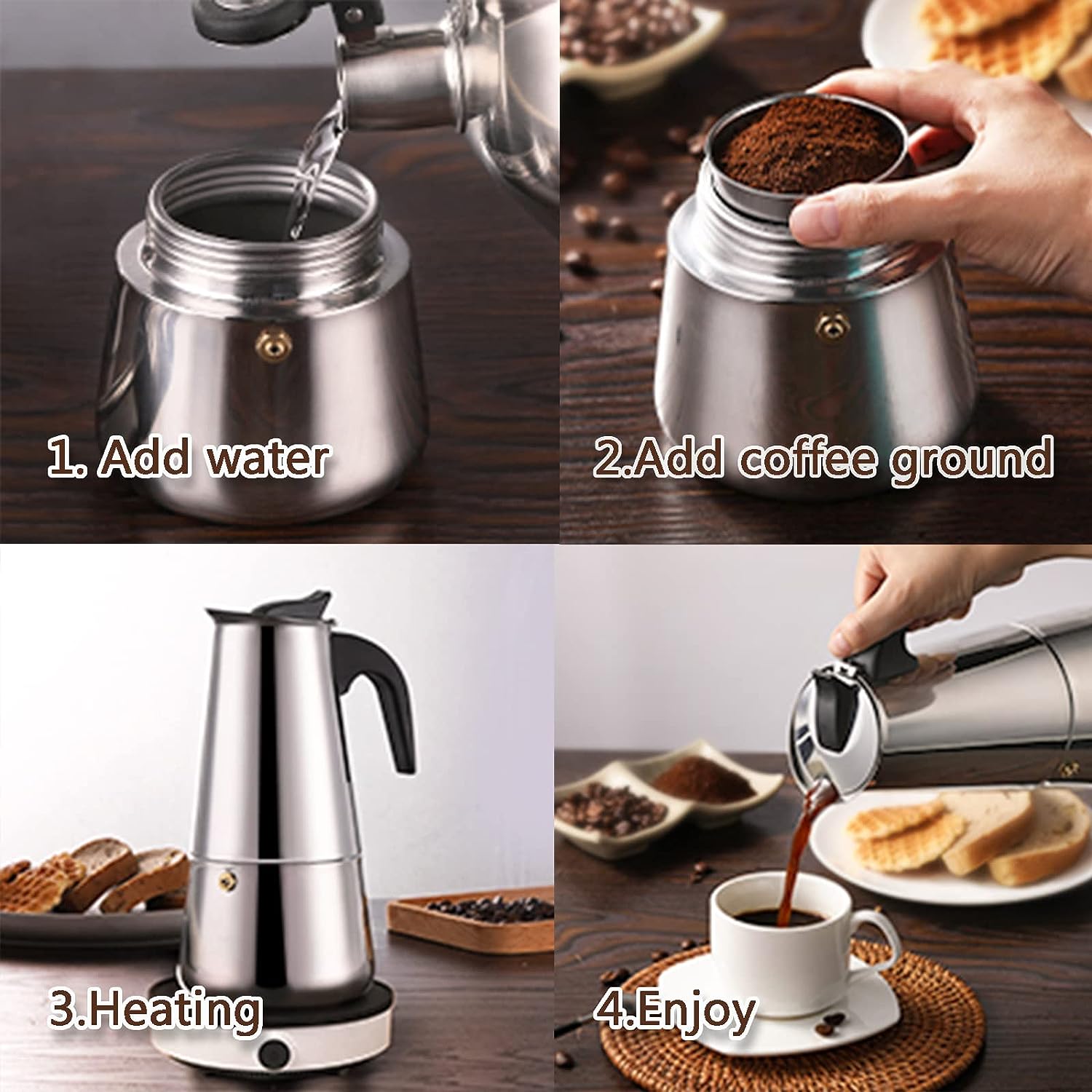 4/6/9カップモカポットカフェマシンエスプレッソカップコー - Coffee Equipment Accessories のレビューと価格